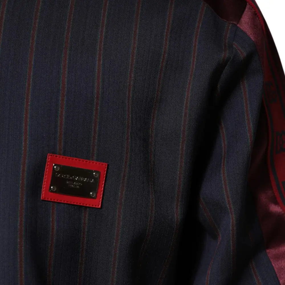 Dolce & Gabbana Blue Red Striped Logo Plaque Full Zip Jacket