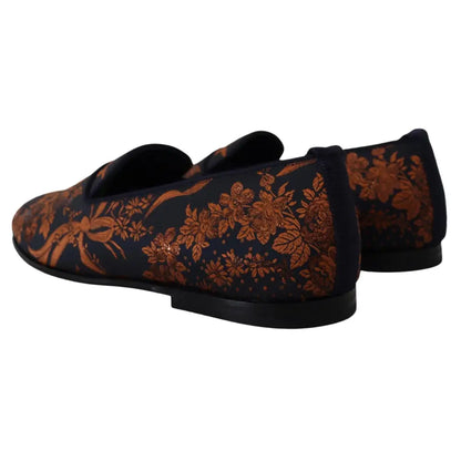 Dolce & Gabbana Blue Rust Floral Slippers Loafers Shoes