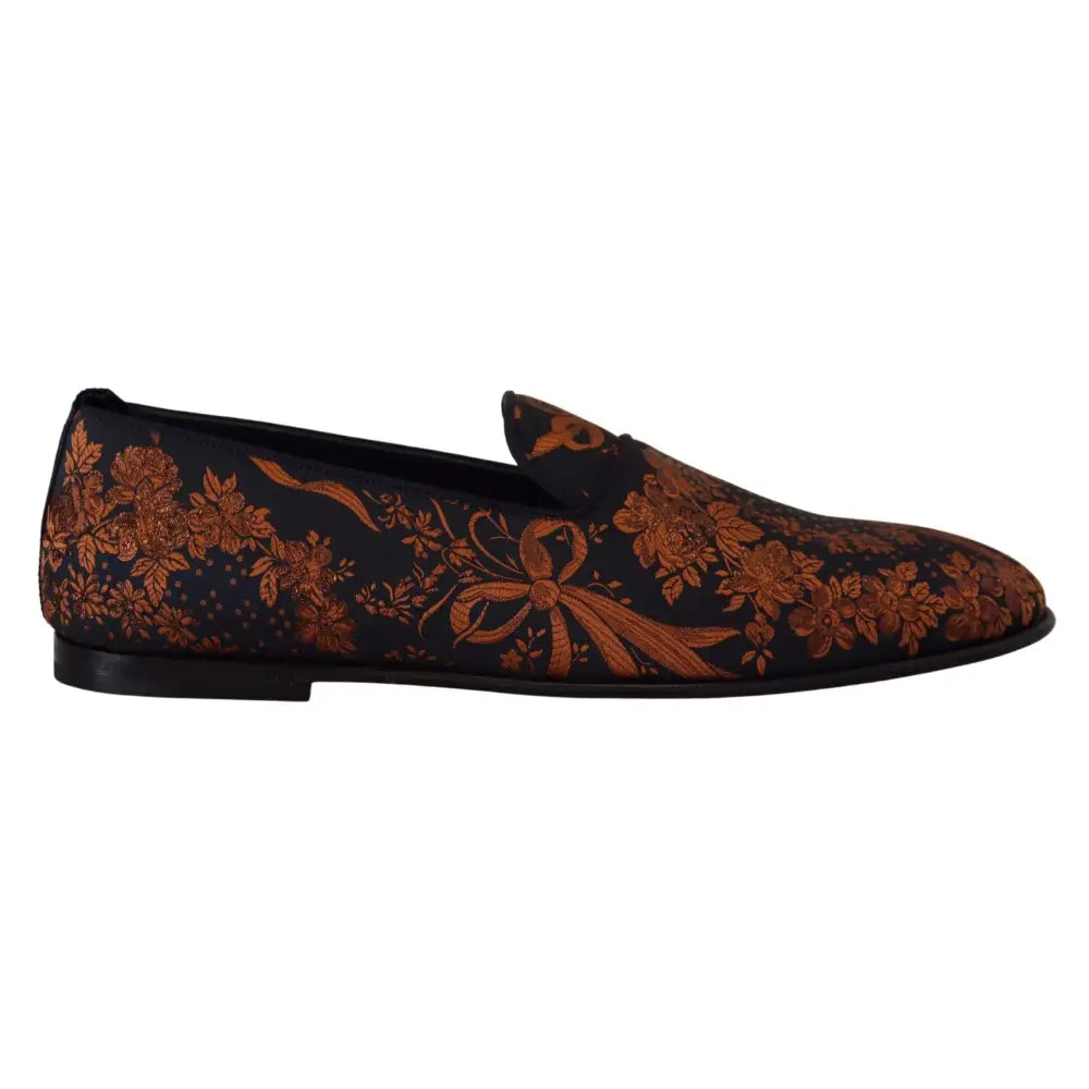 Dolce & Gabbana Blue Rust Floral Slippers Loafers Shoes