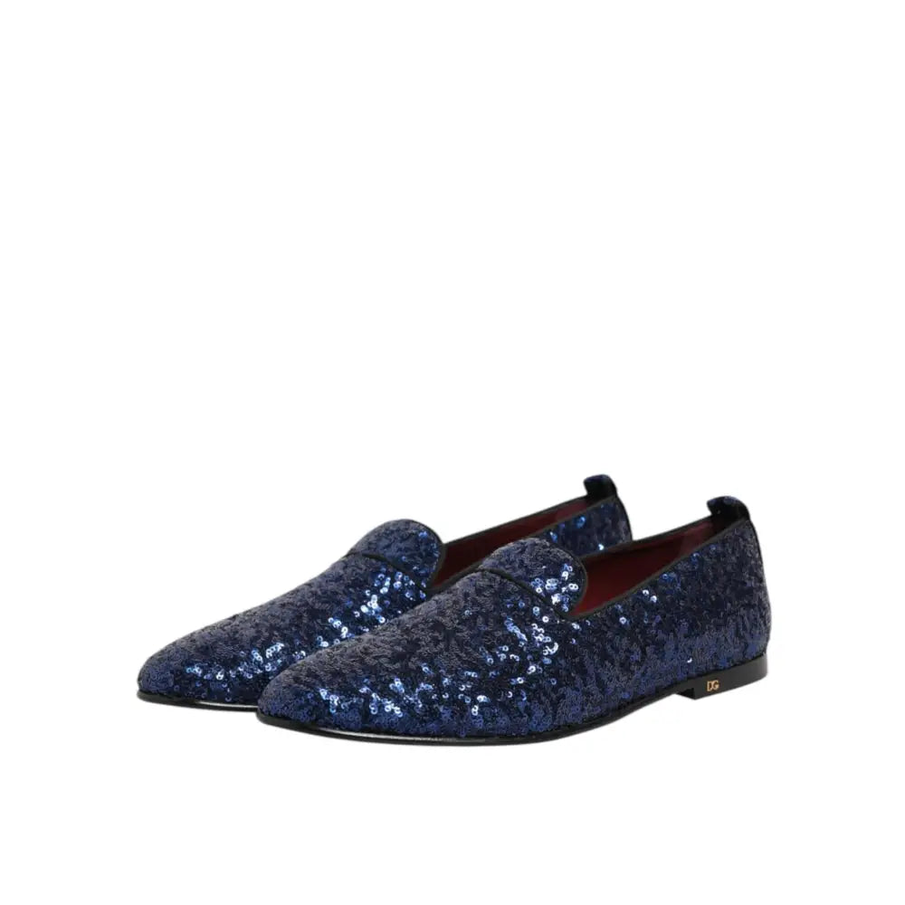 Dolce & Gabbana Blue Sequined Loafers Slippers Men Dress Shoes