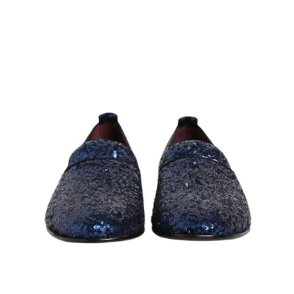 Dolce & Gabbana Blue Sequined Loafers Slippers Men Dress Shoes