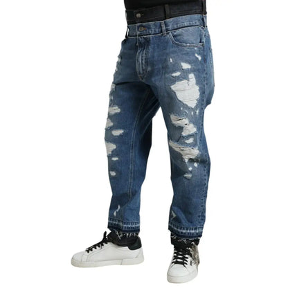 Dolce & Gabbana Blue Tattered Cotton Men Denim Jeans