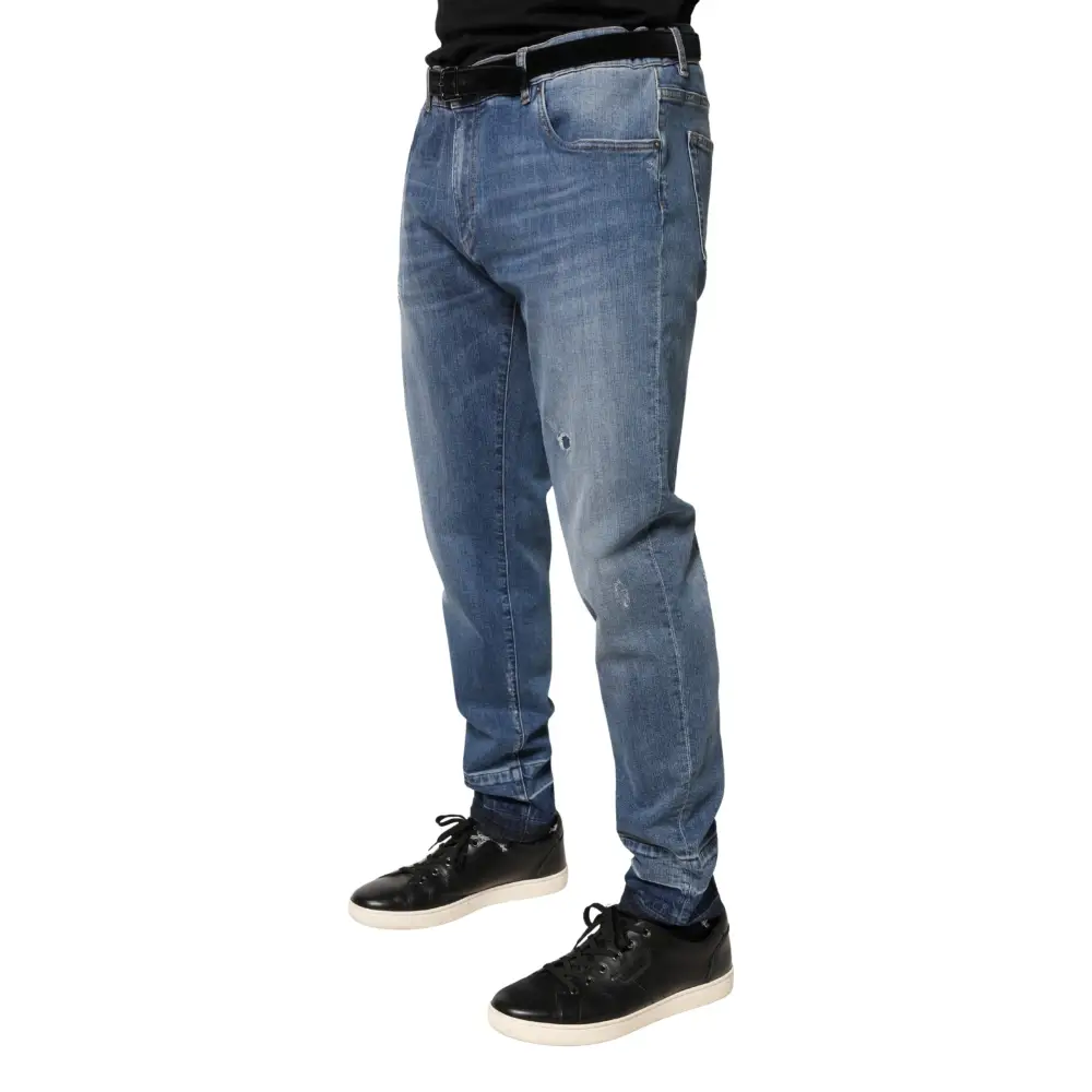 Dolce & Gabbana blue tattered skinny cotton denim jeans with slim fit