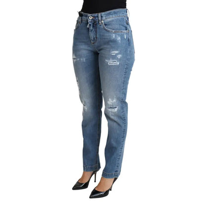 Dolce & Gabbana Blue Tattered Skinny Denim Cotton Blend Jeans