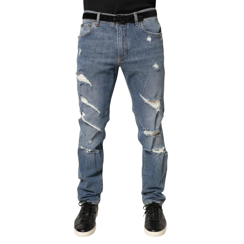 Distressed Dolce & Gabbana blue tattered slim fit denim jeans