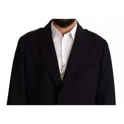 Dolce & Gabbana Blue Trench Coat Long Wool Stretch Jacket