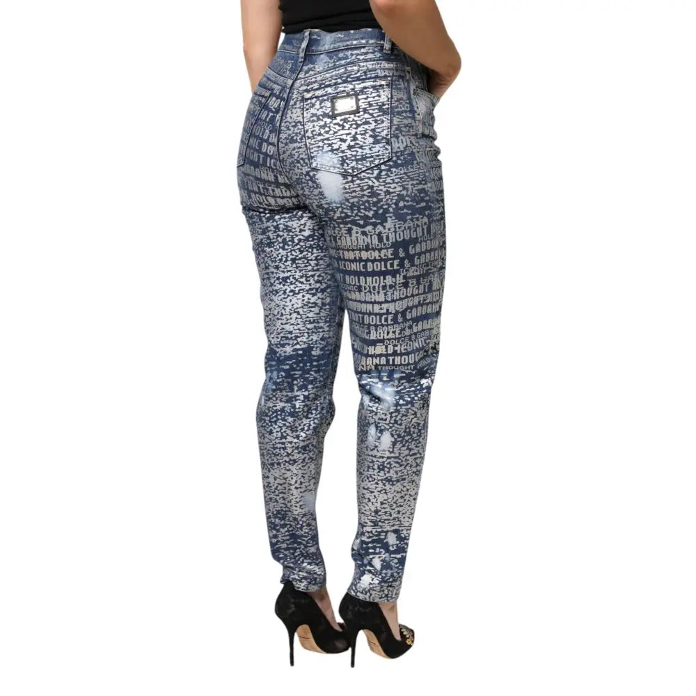 Dolce & Gabbana Blue Washed Print High Waist Denim Jeans