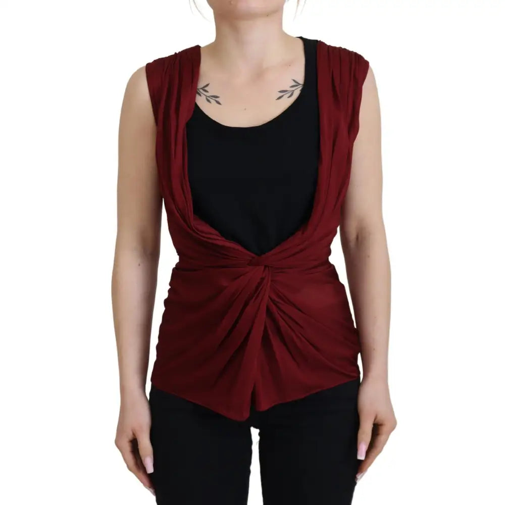Dolce & Gabbana Bordeaux Silk Stretch Top Vest Blouse