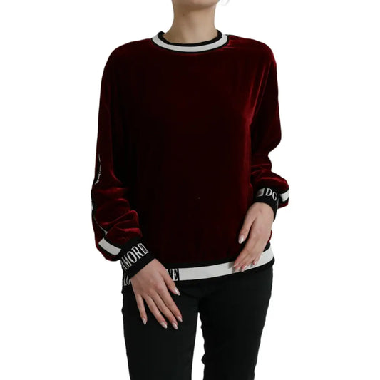 Dolce & Gabbana Bordeaux Velvet Round Neck Pullover Sweater