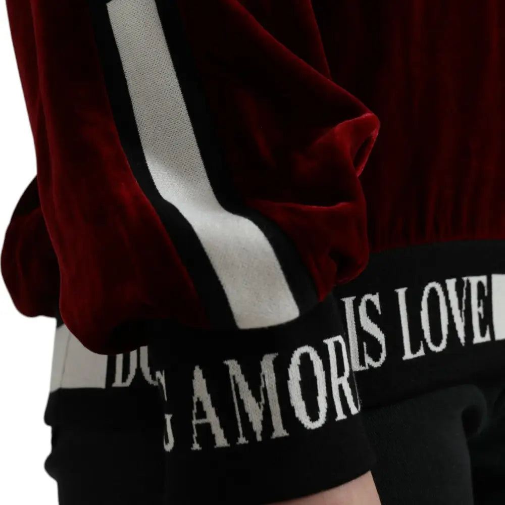 Dolce & Gabbana Bordeaux Velvet Round Neck Pullover Sweater