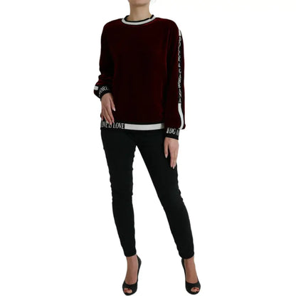 Dolce & Gabbana Bordeaux Velvet Round Neck Pullover Sweater