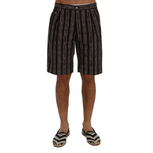 Dolce & Gabbana Bordeaux White Striped Hemp Casual Shorts