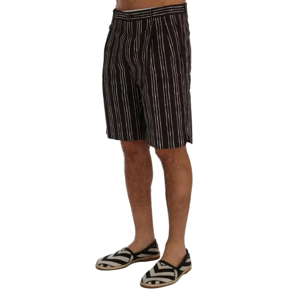 Dolce & Gabbana Bordeaux White Striped Hemp Casual Shorts