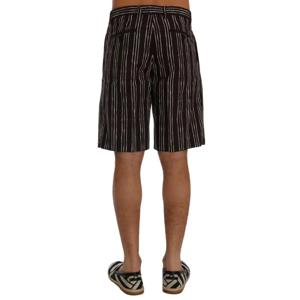 Dolce & Gabbana Bordeaux White Striped Hemp Casual Shorts