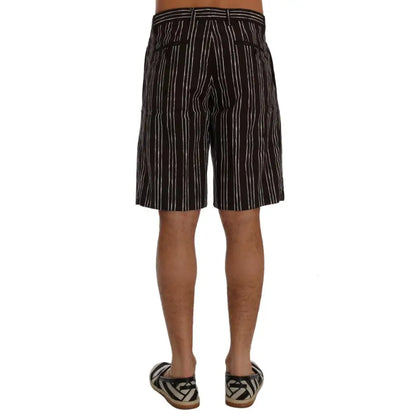 Dolce & Gabbana Bordeaux White Striped Hemp Casual Shorts