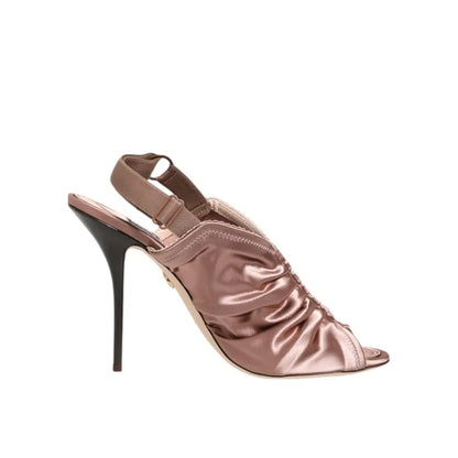 Dolce & Gabbana Bronze Satin Ruched Slingback Sandals Shoes