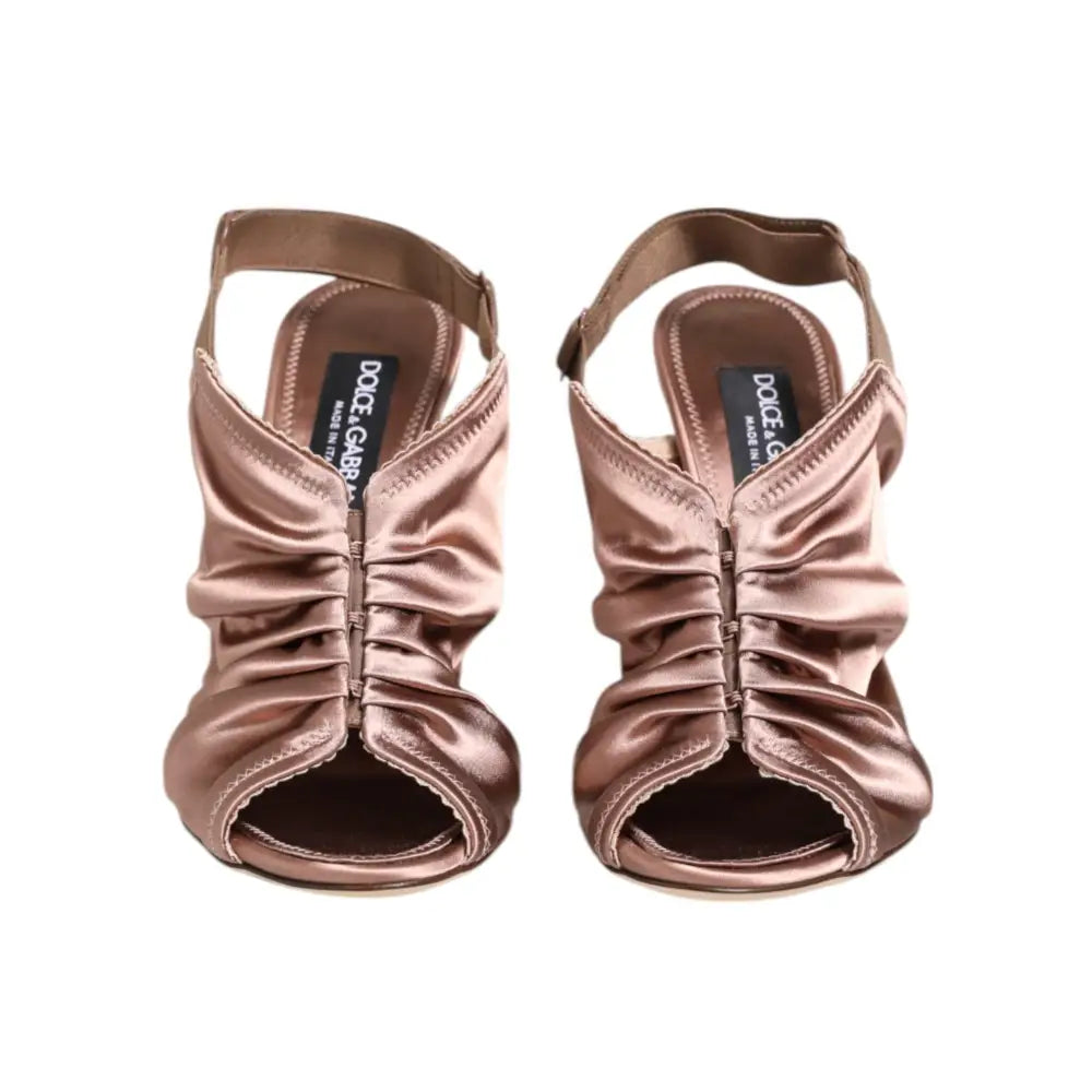 Dolce & Gabbana Bronze Satin Ruched Slingback Sandals Shoes