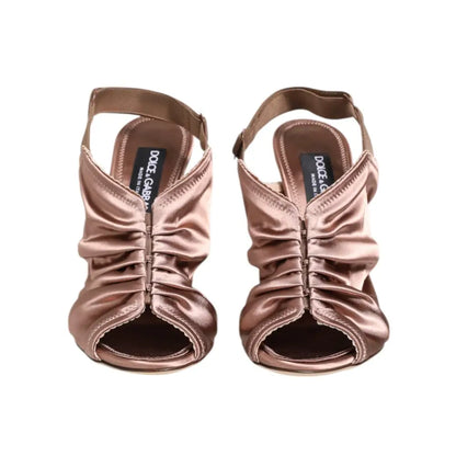 Dolce & Gabbana Bronze Satin Ruched Slingback Sandals Shoes