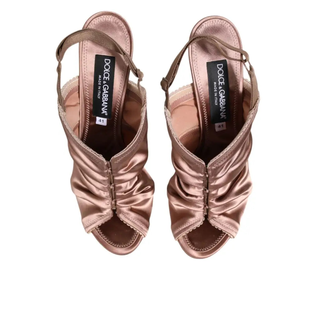 Dolce & Gabbana Bronze Satin Ruched Slingback Sandals Shoes