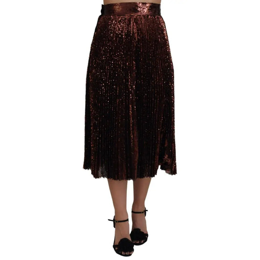 Dolce & Gabbana Bronze Sequined High Waist A-line Maxi Skirt