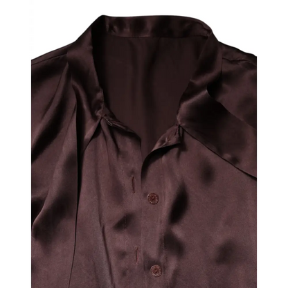 Dolce & Gabbana Brown Ascot Collar Long Sleeve Blouse Top - Bluser