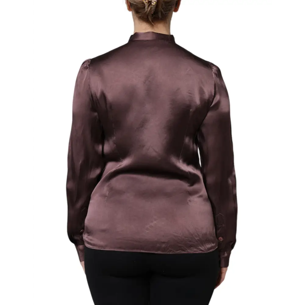 Dolce & Gabbana brown ascot collar long-sleeved satin blouse i bourgogne