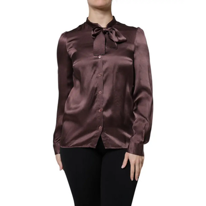 Dolce & Gabbana brown ascot collar long-sleeved satin blouse i burgundy