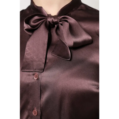 Dolce & Gabbana Brown Ascot Collar Long Sleeve Blouse Top - Bluser