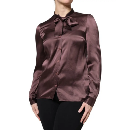 Dolce & Gabbana Brown Ascot Collar Long Sleeve Blouse Top - Bluser