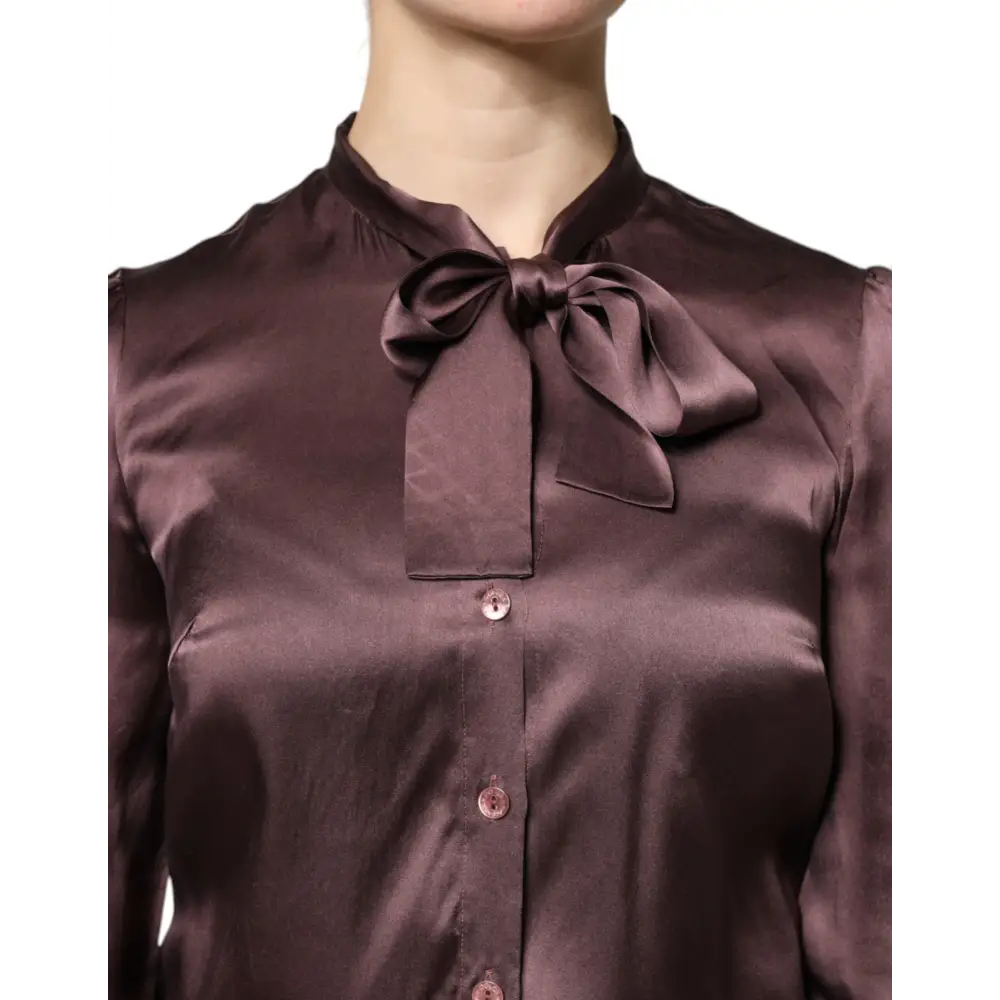 Dolce & Gabbana brown ascot collar long-sleeved satin blouse med bow