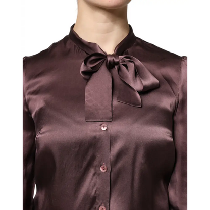 Dolce & Gabbana Brown Ascot Collar Long Sleeve Blouse Top - Bluser