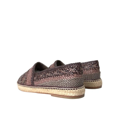 Dolce & Gabbana Brown Buffalo Leather Espadrille Flats Shoes