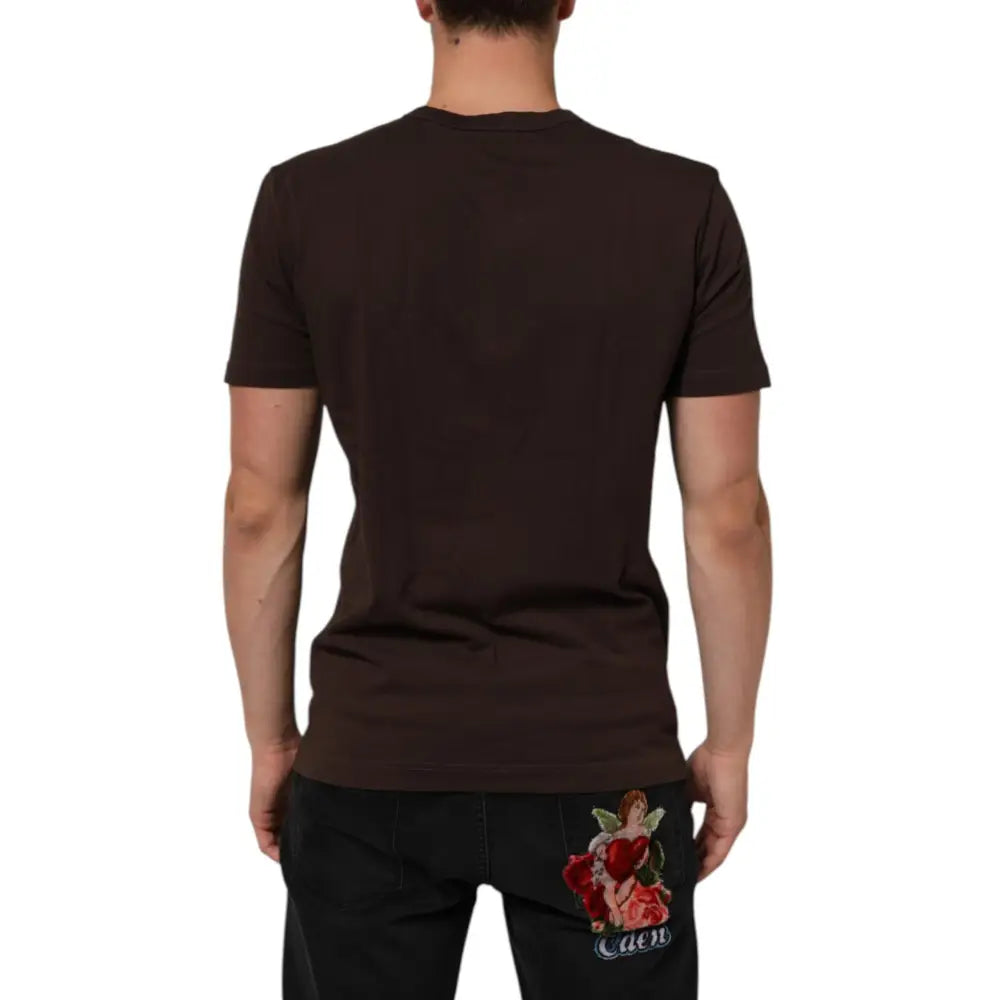 Dolce & Gabbana Brown Coin Laurel Print Men Crew Neck T-shirt