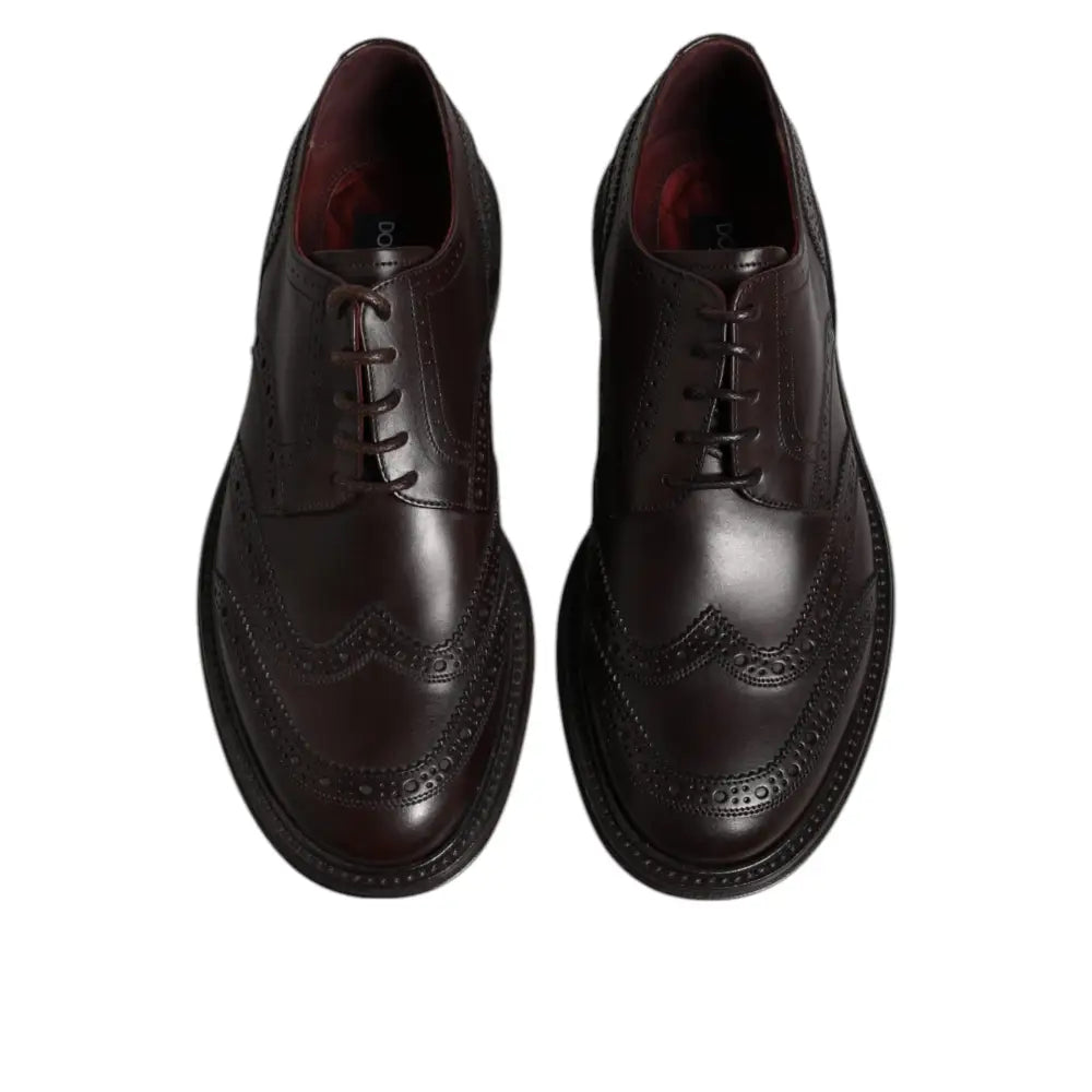 Dolce & Gabbana Brown Leather Derby Wingtip Lace Up Formal Dress Shoes