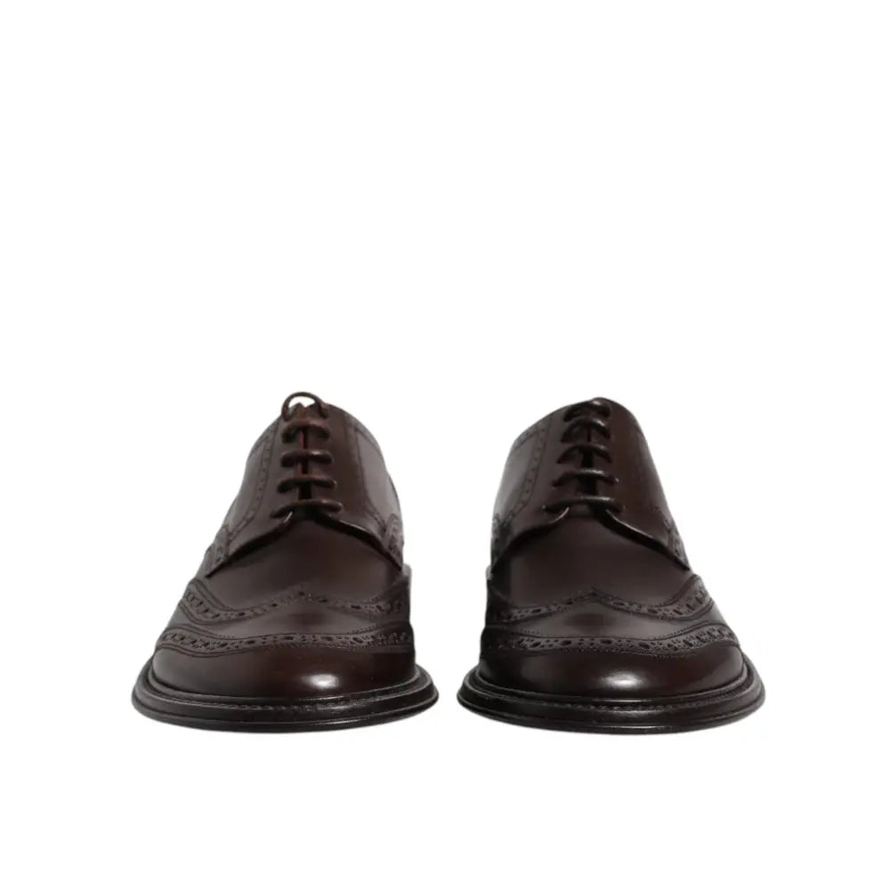 Dolce & Gabbana Brown Leather Derby Wingtip Lace Up Formal Dress Shoes