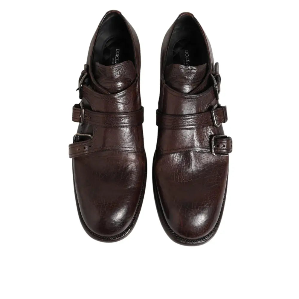 Dolce & Gabbana Brown Leather Monk Strap Formal Derby Shoes