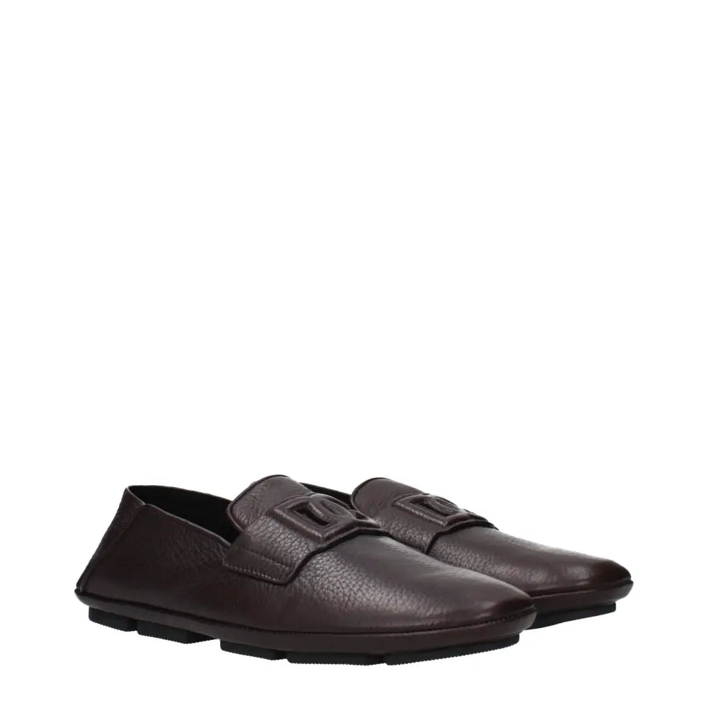 Dolce & Gabbana Brown Leather Slip-On Loafers - Loafers