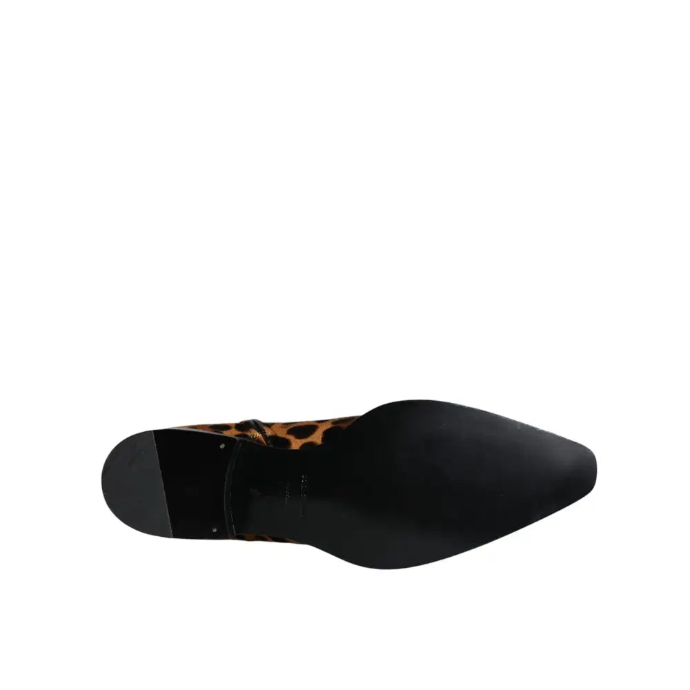 Dolce & Gabbana Brown Leopard Calf Fur Ankle Boots Shoes