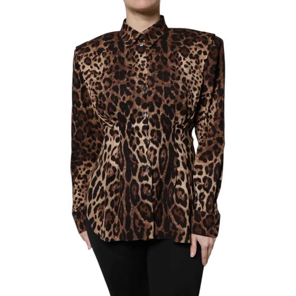 Dolce & Gabbana Brown Leopard Silk Button Down Coat Jacket