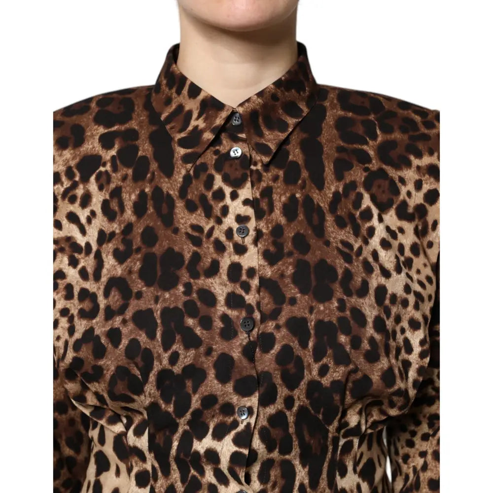 Dolce & Gabbana Brown Leopard Silk Button Down Coat Jacket