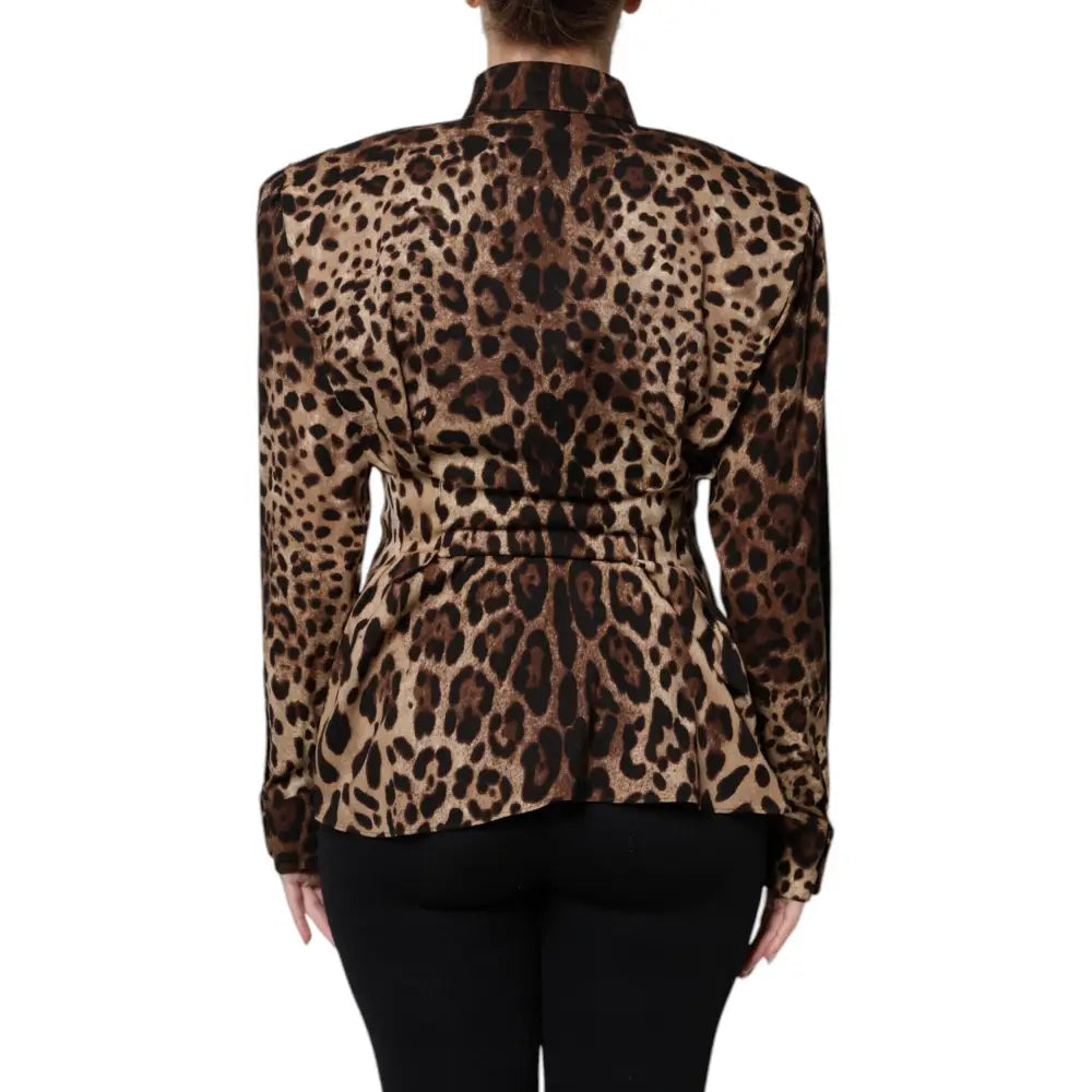 Dolce & Gabbana Brown Leopard Silk Button Down Coat Jacket