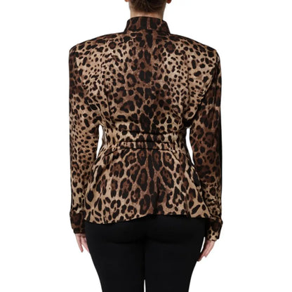 Dolce & Gabbana Brown Leopard Silk Button Down Coat Jacket