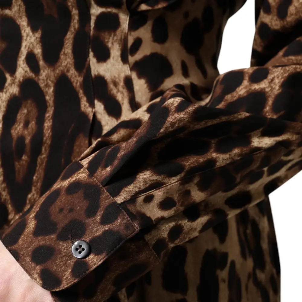 Dolce & Gabbana Brown Leopard Silk Button Down Coat Jacket