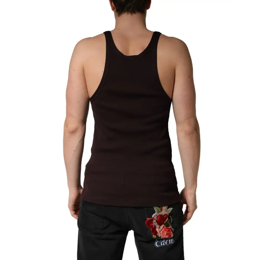 Sort Dolce & Gabbana tank top med sort ribbet design og blomsterbroderi