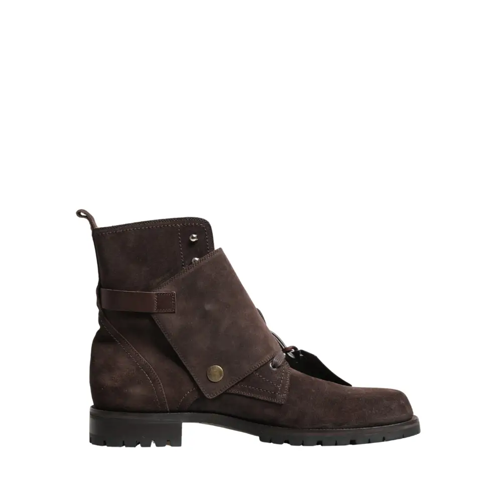 Dolce & Gabbana Brown Suede Leather Buckle Ankle Boots Shoes - Ankelstøvler