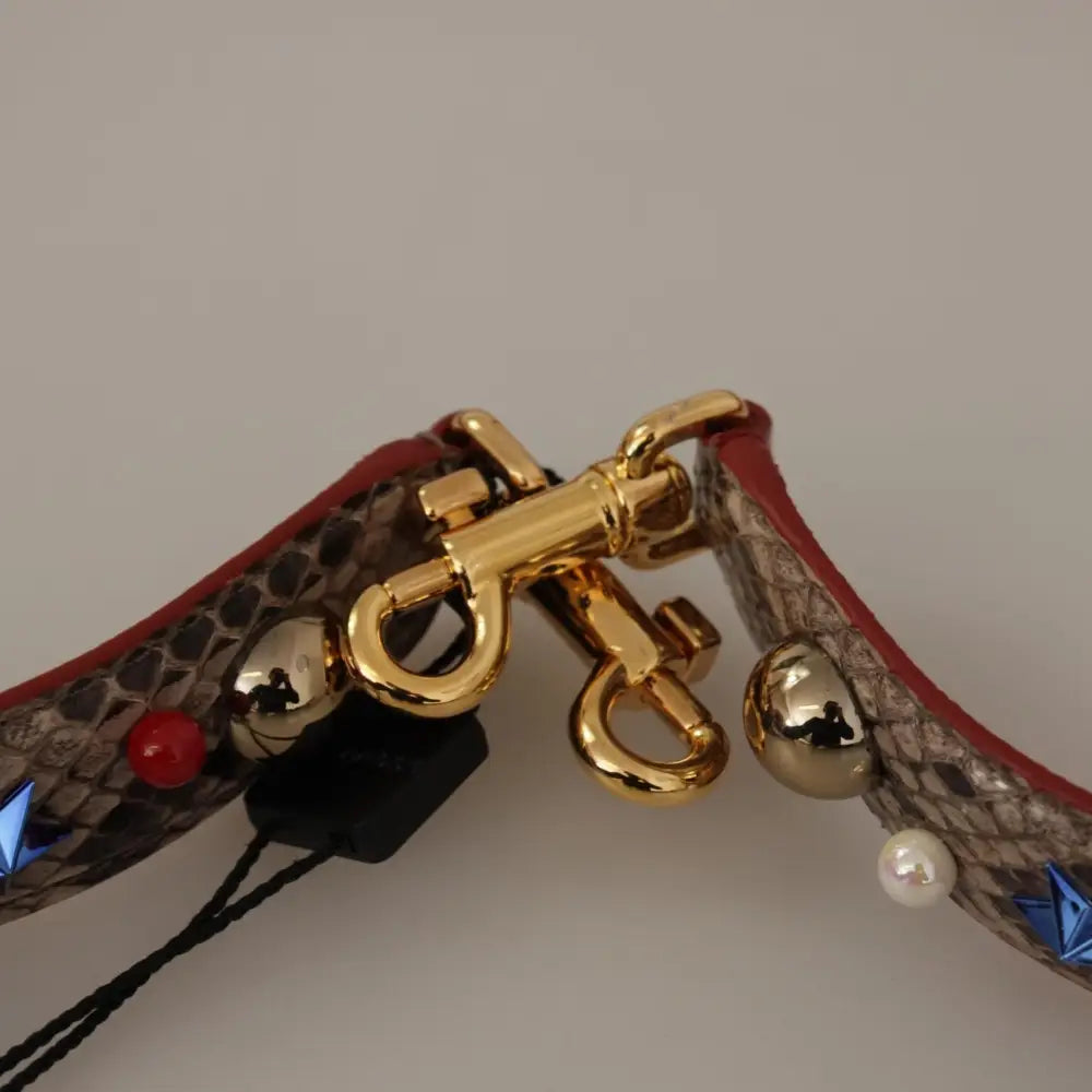 Dolce & Gabbana Brun Python Læder Studded Skulder Strap