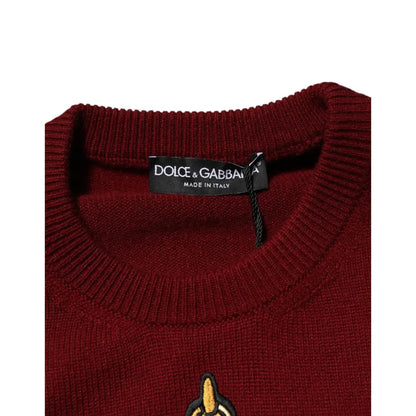 Dolce & Gabbana Burgundy Cashmere Lion Crest Pullover Sweater