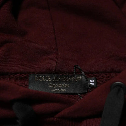 Dolce & Gabbana Burgundy Cotton Plaid Lined Men Hoodie Sweater