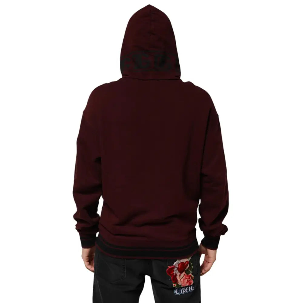 Dolce & Gabbana Burgundy Cotton Plaid Lined Men Hoodie Sweater