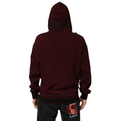 Dolce & Gabbana Burgundy Cotton Plaid Lined Men Hoodie Sweater